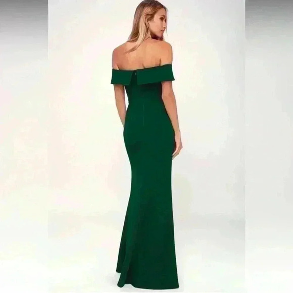 Lulus Aveline Forest Green Off-the-Shoulder Maxi Dress, Womens Size Medium - Picture 4 of 16